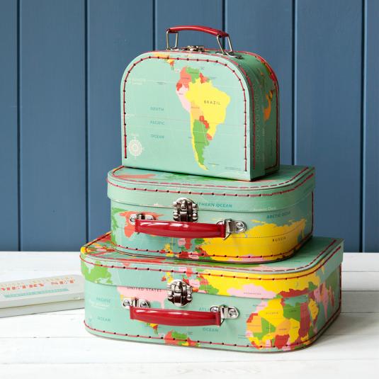 Set Of 3 World Map Travel Cases Rex London